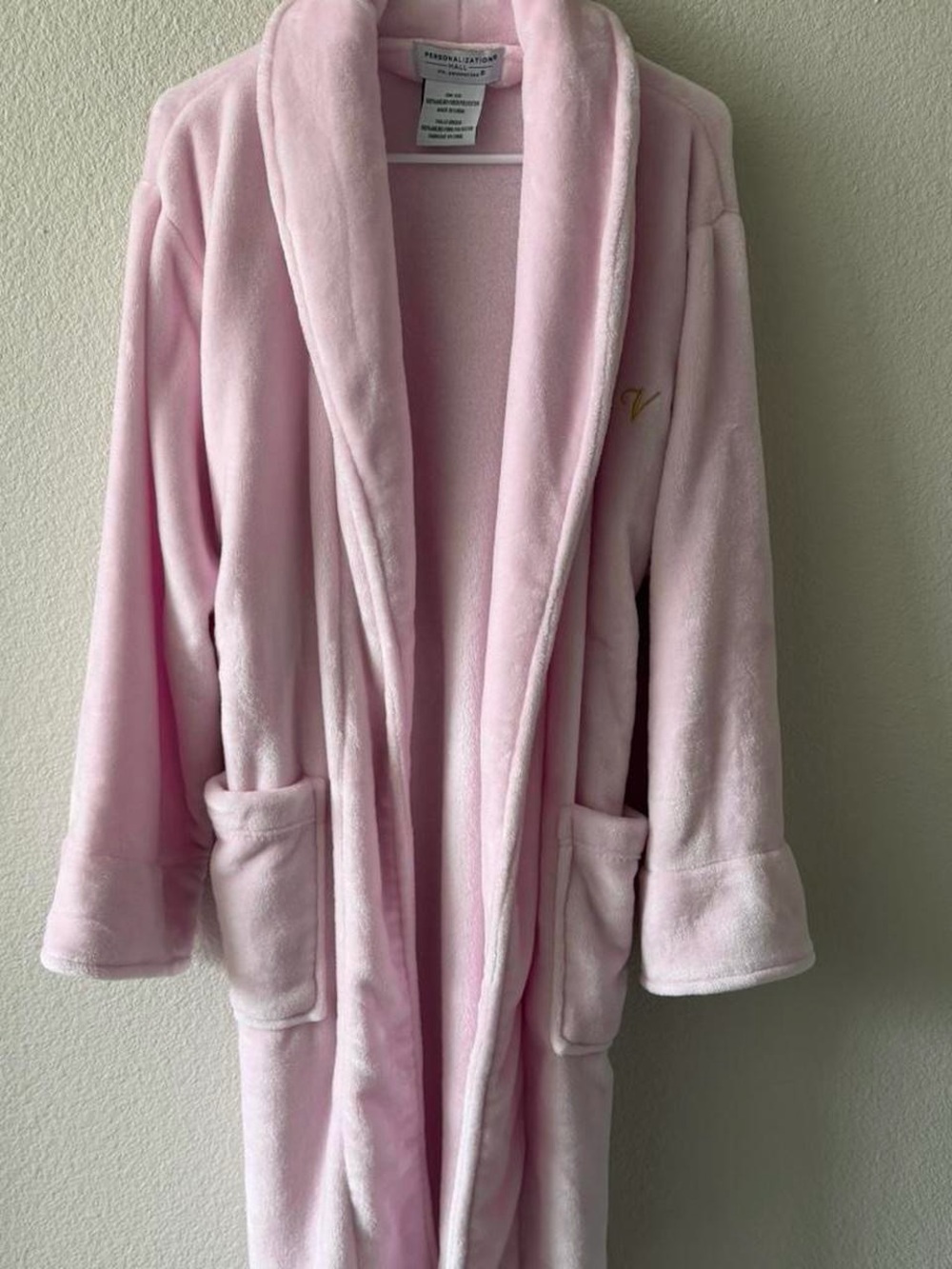 Soft Pink Plush Robe with Embroidered Logo